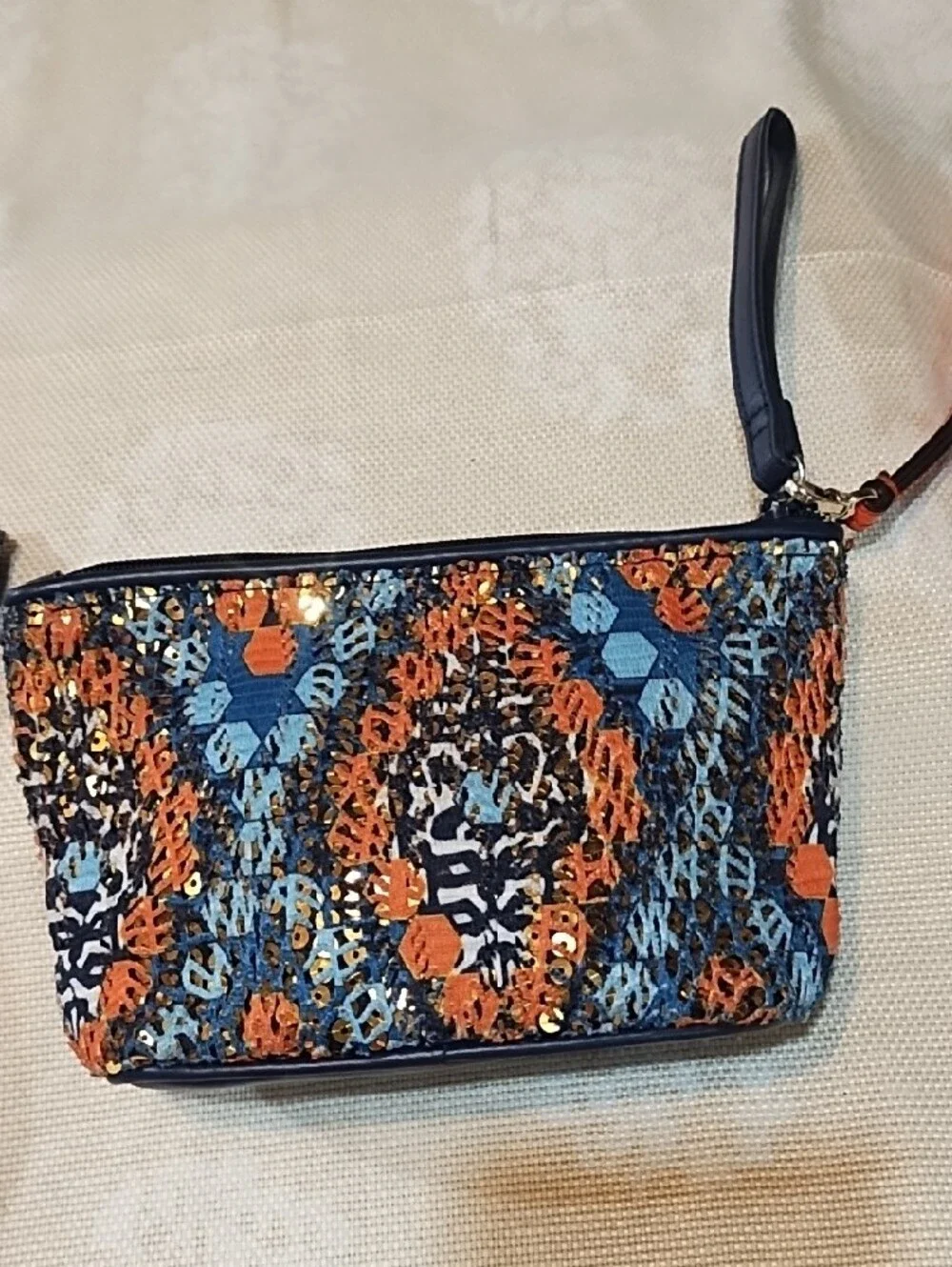 Vera Bradley Blue and Orange Geometric 3 Piece Wristlet Set VGC.